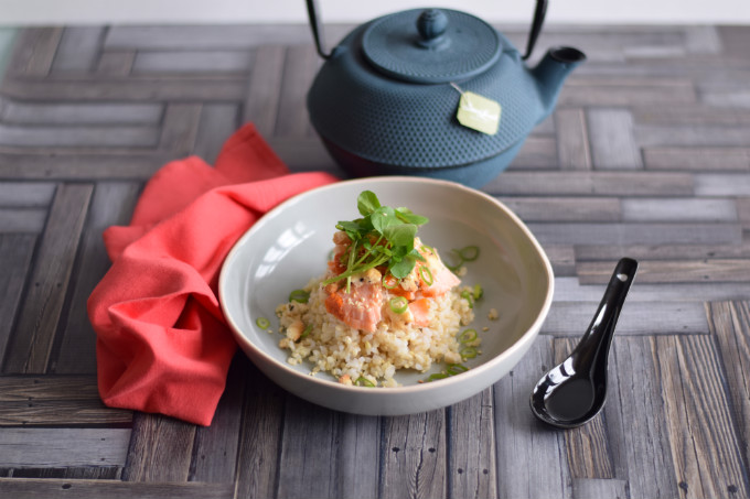 Japanse rijstsoep met warmgerookte zalm - Anniepannie.nl