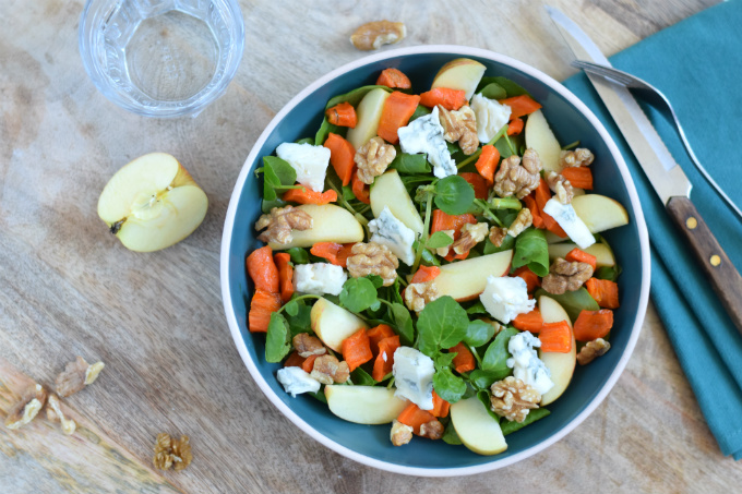 Salade met appel gorgonzola en geroosterde wortel - Anniepannie
