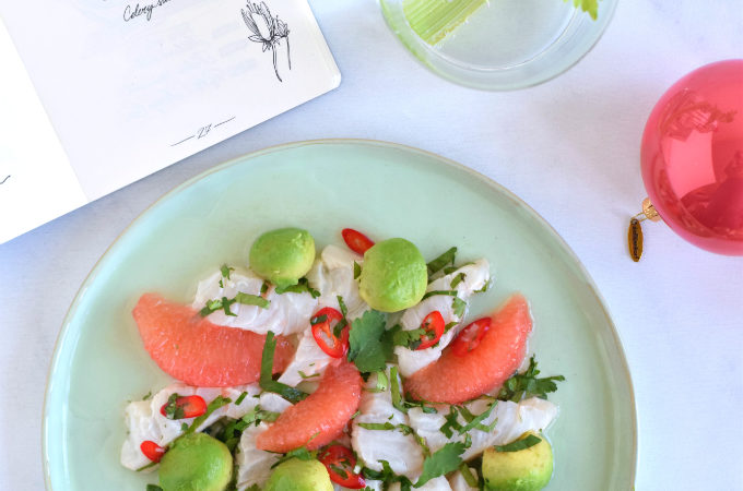 Ceviche van zeebaars met gin grapefruit en avocado - Anniepannie