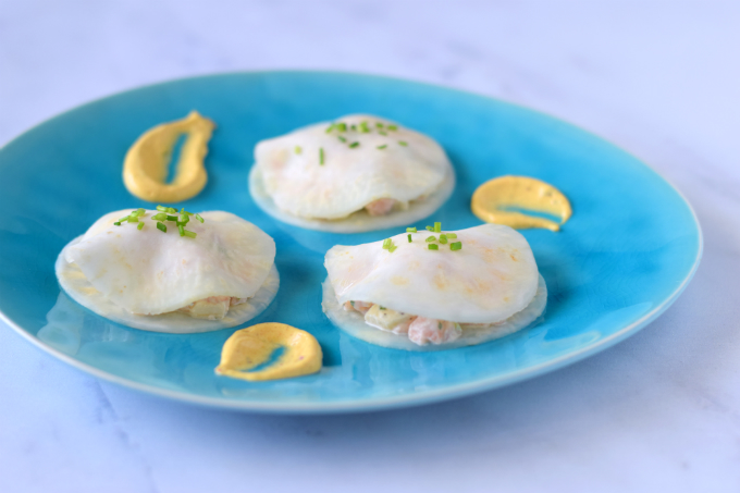 Knolselderij ravioli met een vulling van gerookte zalm en appel - Anniepannie