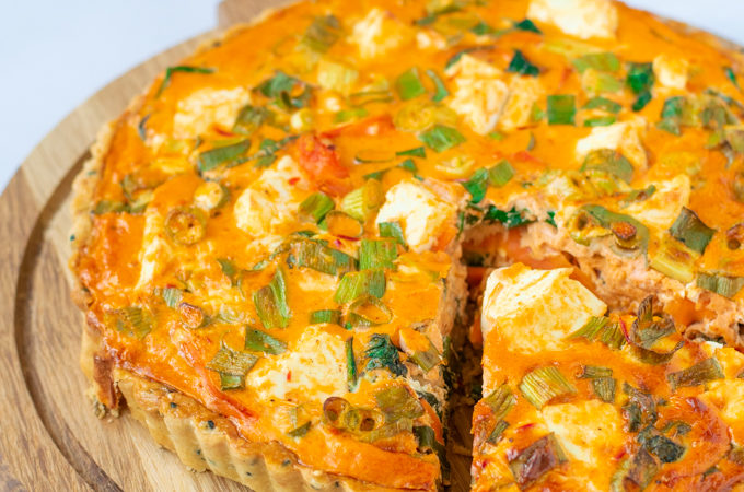 Quiche met feta harissa en spinazie