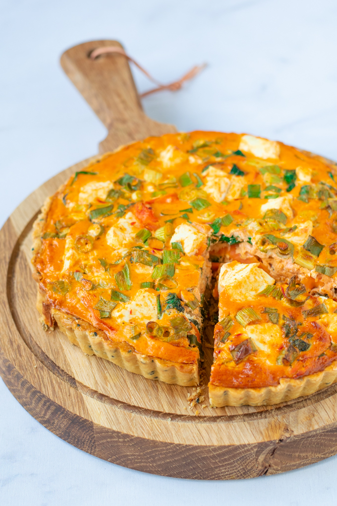 Quiche met feta harissa en spinazie 