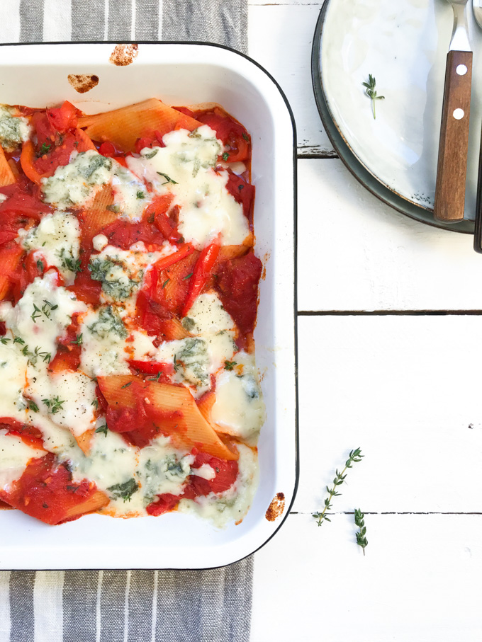 Pasta met geroosterde paprika en gorgonzola